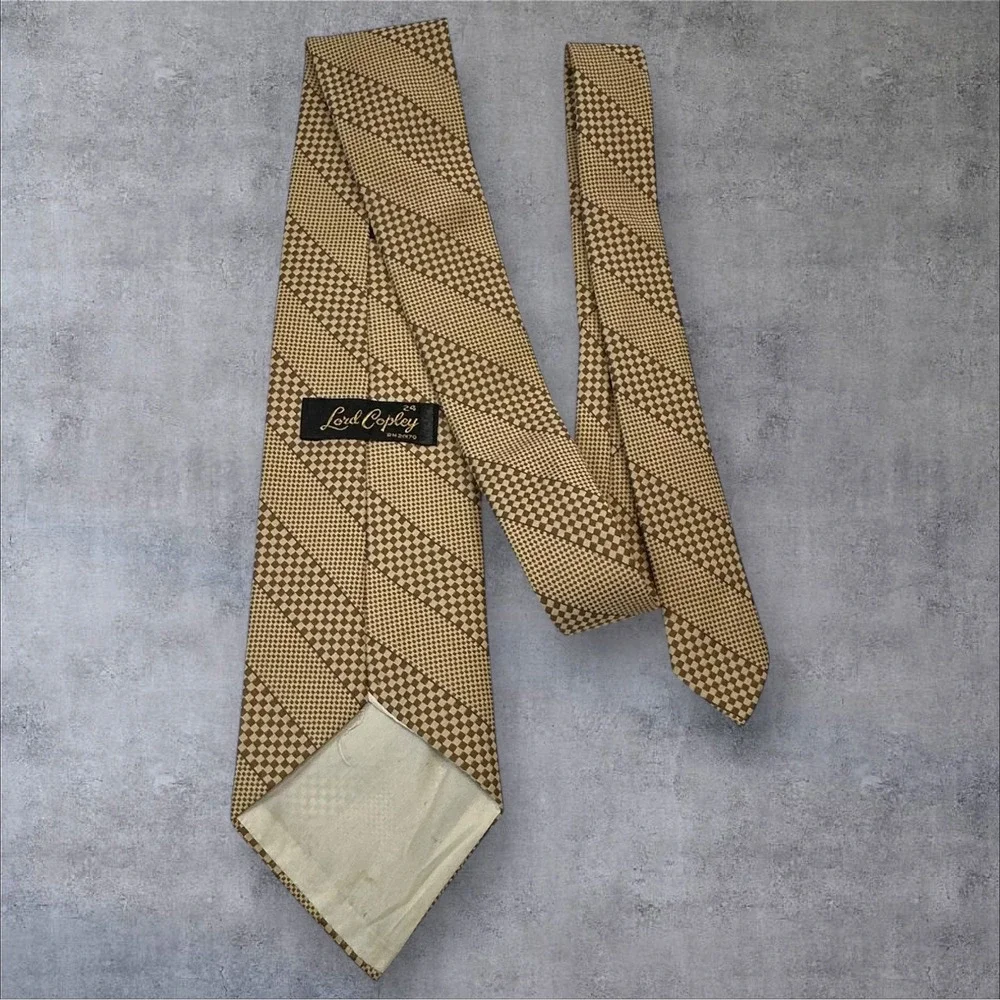 Lord Copley Vintage Silk Tie Tan Brown‎ Geometric Wide 4